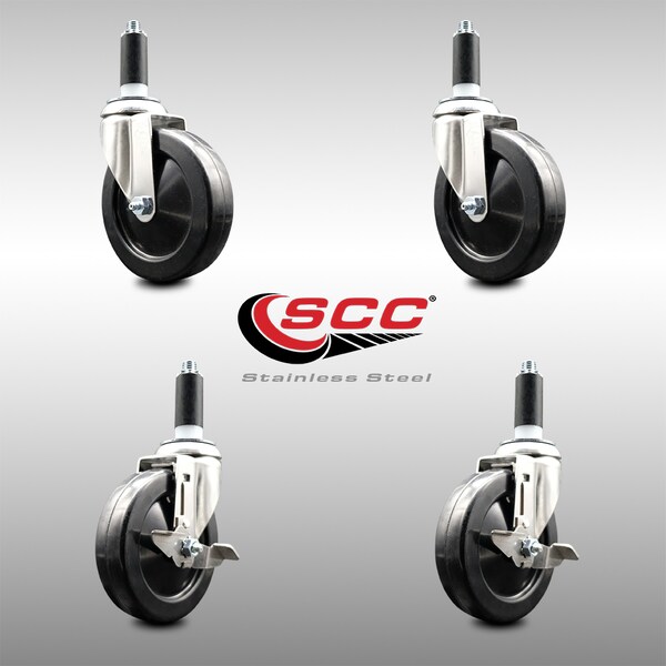 Service Caster 5 Inch 316SS Hard Rubber Swivel 1-1/8 Inch Expanding Stem Caster Brake SCC, 2PK SCC-SS316EX20S514-HRS-2-TLB-2-118 - main